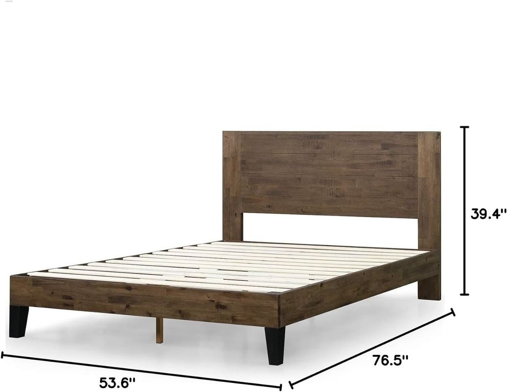 Quadro de cama de plataforma de madeira de pinho de alta quantidade com cabeçalho e suporte de ardósia de madeira