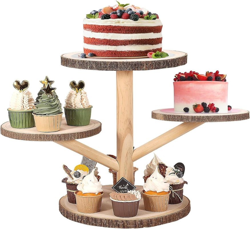 Desenhos personalizados 4 camadas de Cupcake de bambu Stand para festa Frutas lanches Servir bandeja