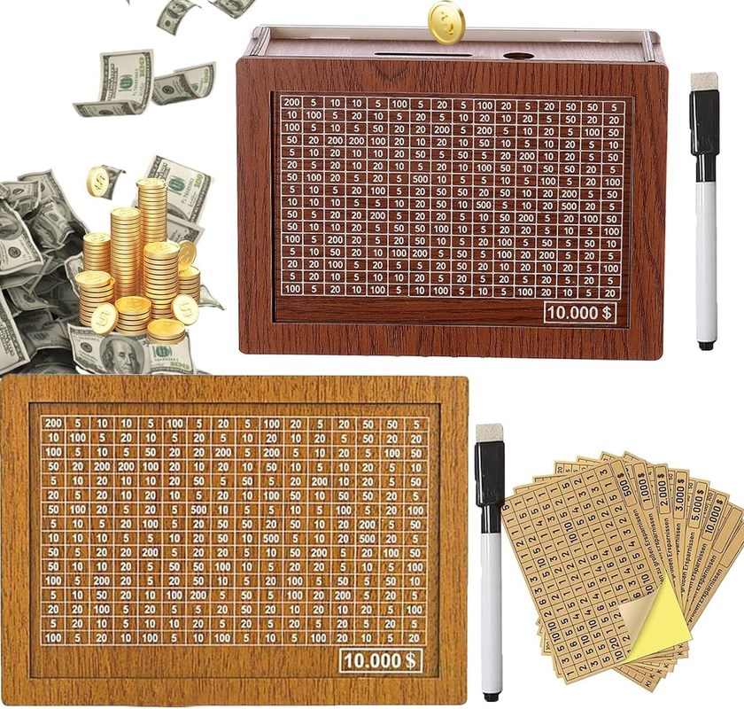 Caixa de poupança de dinheiro ambiental TIMBER Poupador de dinheiro de madeira com alvo e números