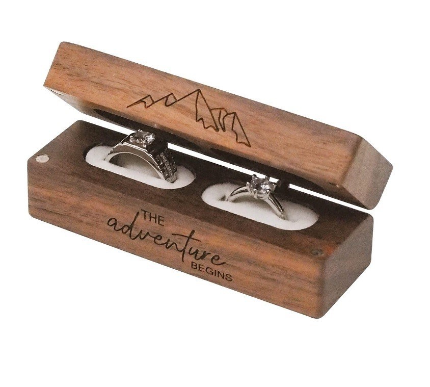 Rustico Vintage Madeira Sólida Retangular Jóias Armazenamento 2 Caixa de Anel com Timber Gravado