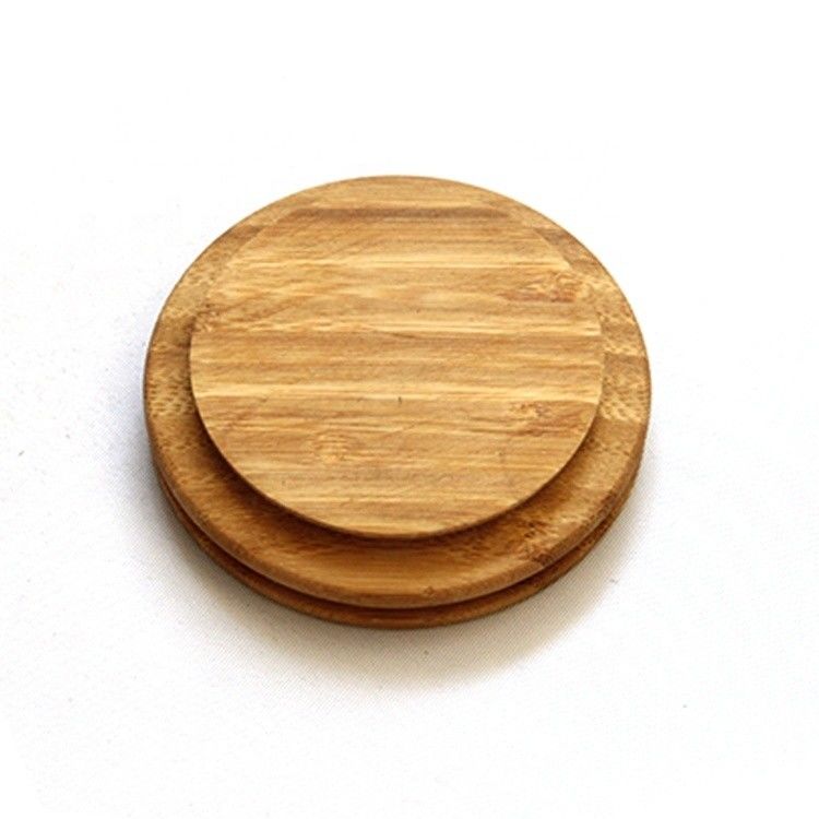 Capa de madeira de bambu de forma redonda personalizada para porta de velas de vidro frascos frascos e anel de silicone