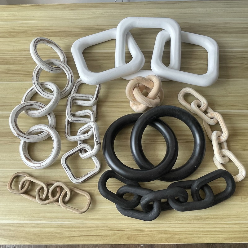 Ornamentação de artesanato de madeira esculpida à mão para decoração de casa Chain Link Farmhouse Chain 5-Link