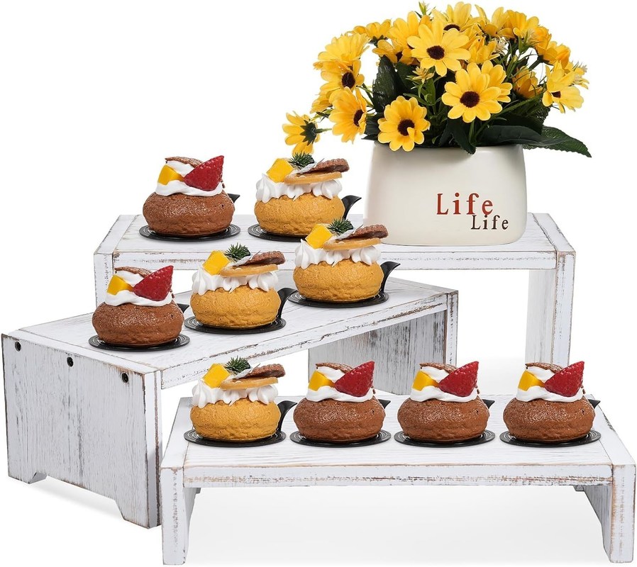 Decoração para casa e presentes Design funcional 3 camadas madeira de latão Cupcake sobremesa display Riser