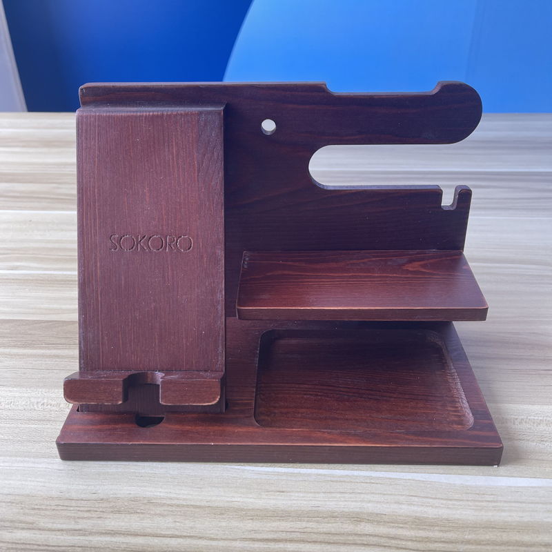 Laser gravado de madeira preguiçoso porta celular personalizado Stand com Phonestand e Slot de caneta