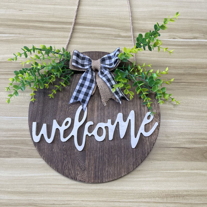 Porta de entrada de madeira placa de recepção de parede para decoração de casa forma redonda personalizada