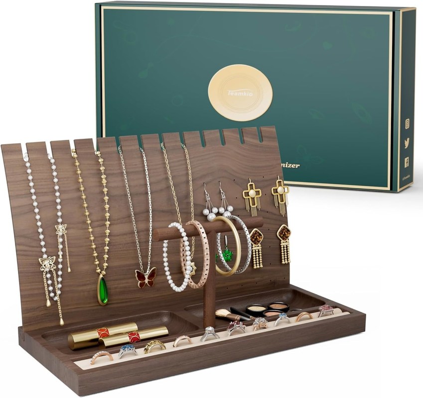 BAMBOO Necklace Holder Joias de madeira Display Stand para bracelete relógios anéis brincos