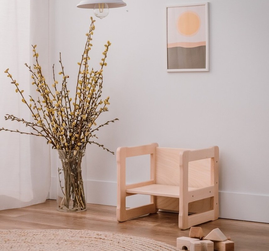 Logotipo personalizado Função de poupança de espaço 202406 Montessori Cadeira de madeira multifuncional