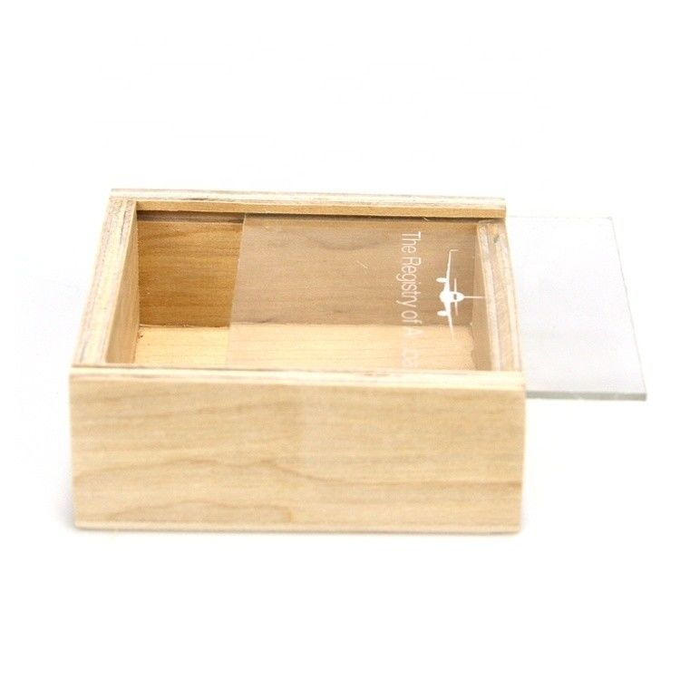 Caixinha de armazenamento de madeira aceitável com tampa deslizante 10x10x3.8cm