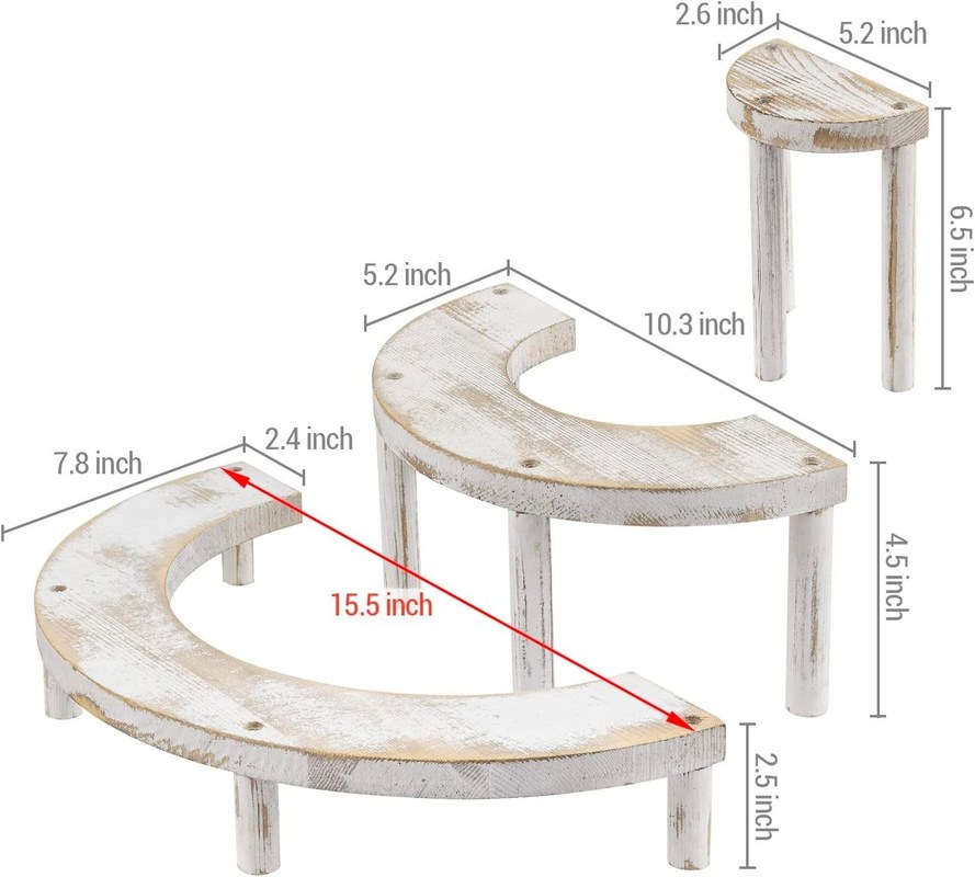 Conjunto de 3 peças em madeira em relevo, branqueada, para suporte de cupcake semicírculo e elevador de exibição