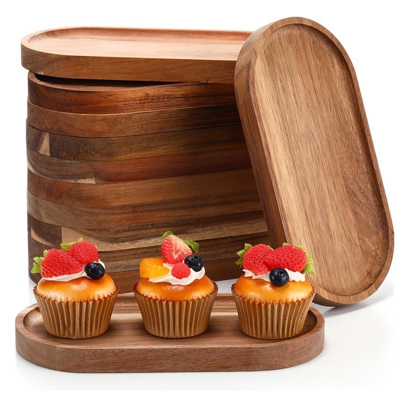 10 polegadas de oval de madeira de servir bandeja com revestimento de óleo vegetal e cor de madeira natural