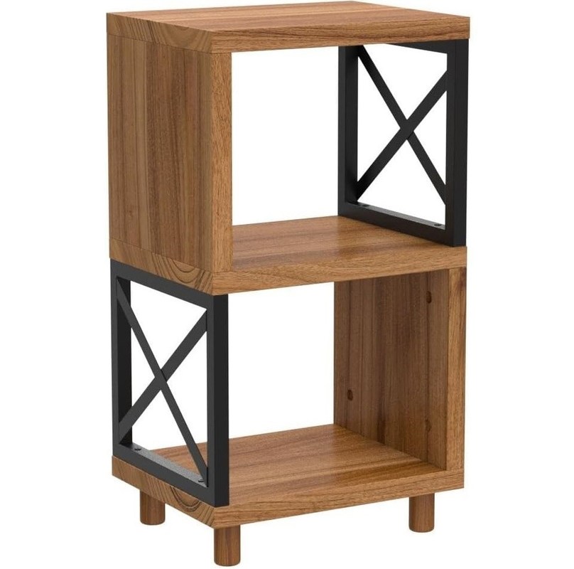 Cor de madeira natural Sala de estar Metal Modern Nightstand Mesa ao lado da cama para espaços pequenos