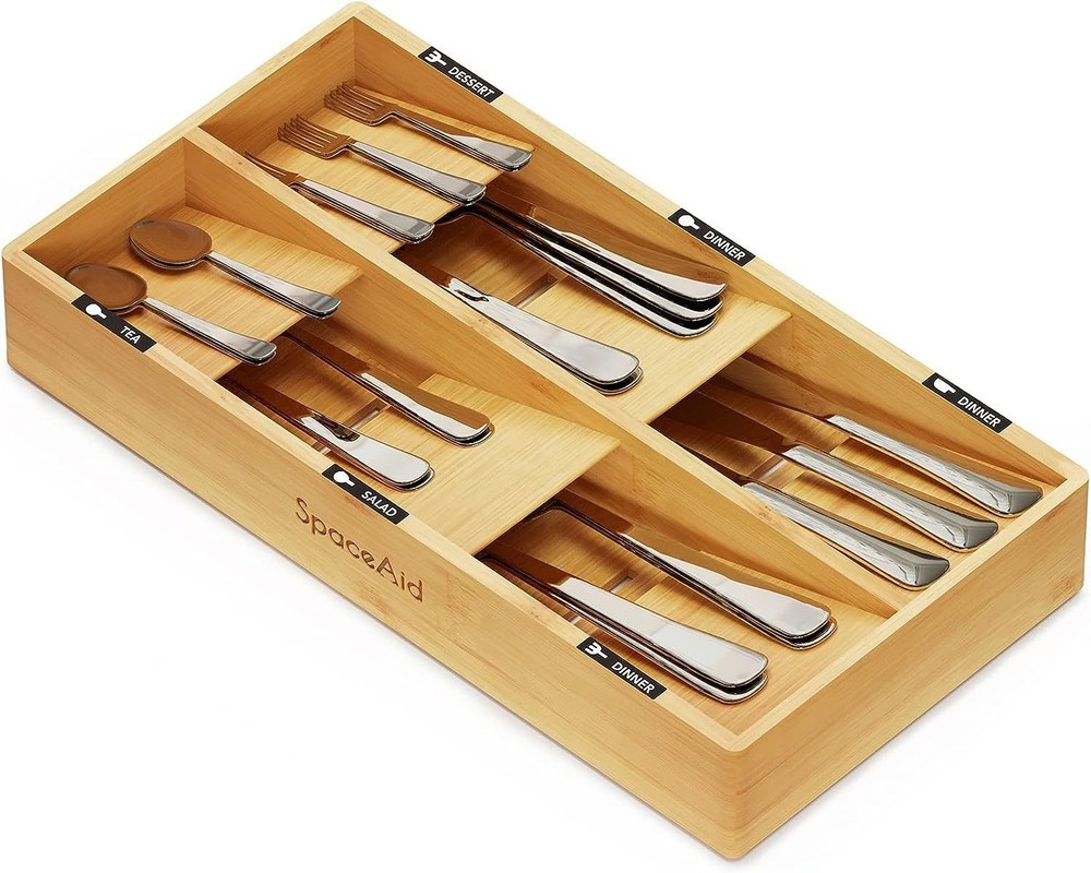 Organizador Caixa de prata com caixa de madeira simples 6 slots Bamboo porta bandeja em natural