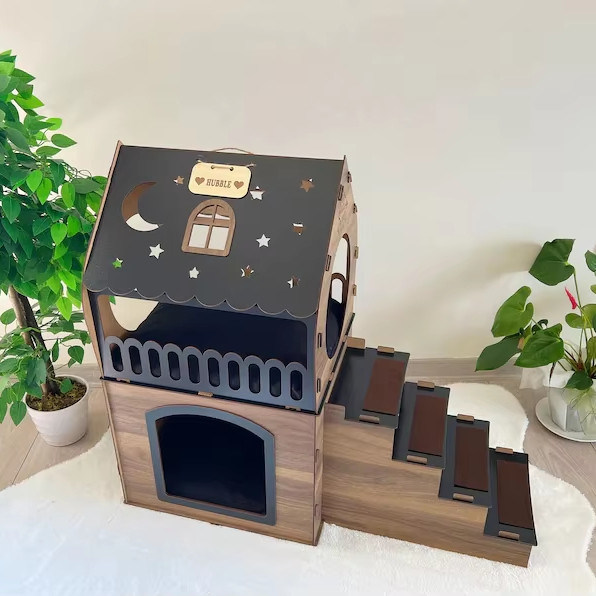 Mobiliário moderno para gatos Casa de coelho de madeira de forma personalizada para gatos e animais pequenos