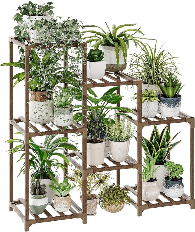 3 Tiers Escada Multipl Plant Holder Rack de plantas de madeira para sala de estar Patio Boho Decoração de casa