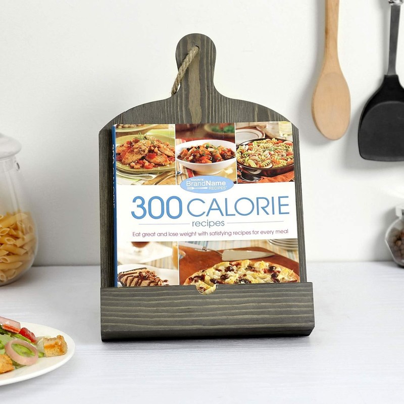 Porta-livros de receitas de madeira rústica ajustável e dobrável para armazenamento de cozinha