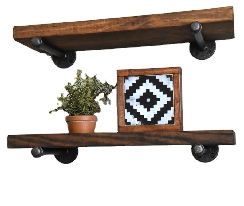 Prateleira flutuante de interior Prateleira de parede de madeira para forno de microondas Prateleira de exibição rústica