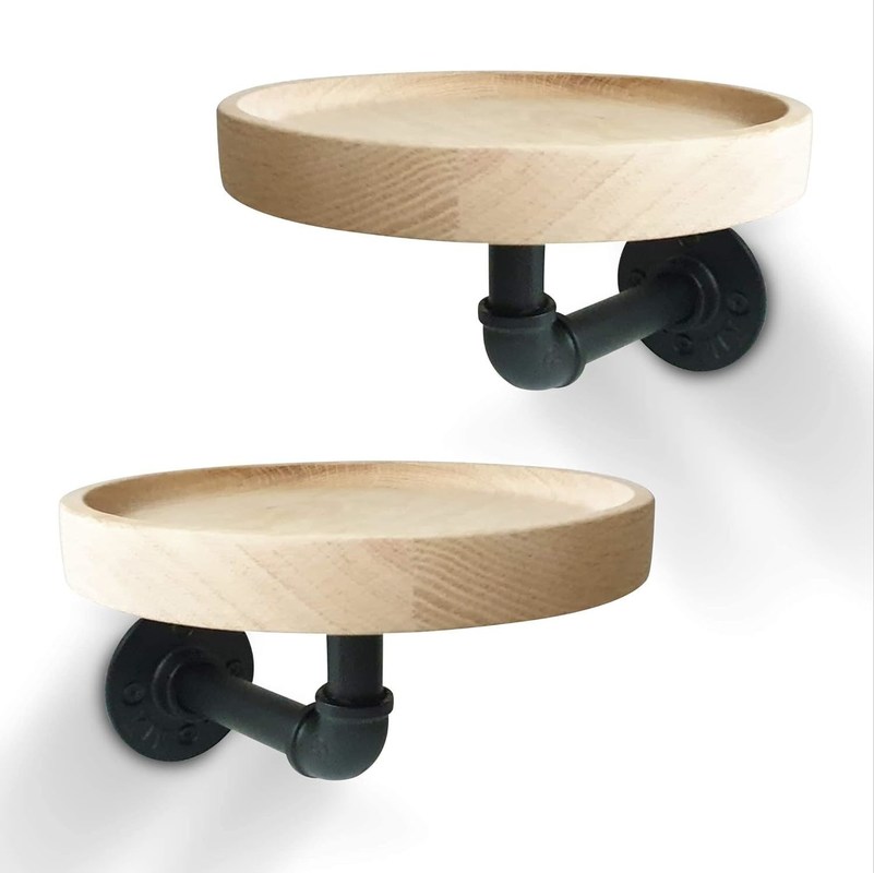 Embalagem de correio N Pequenas prateleiras de canto de madeira maciça flutuantes redondas para decoração de quartos domésticos