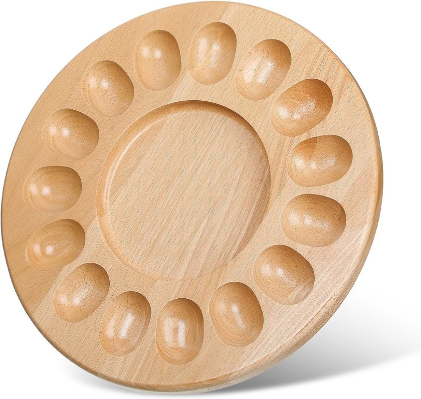 OEM 15 Holes Reversível Madeira Deviled Egg Plater Tabuleiro de charcuteria Taça de ovos espessa recipientes de ovos de galinha