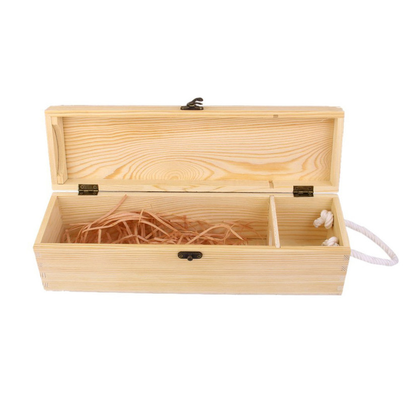 Bebidas industriais Caixa de vinho de madeira de pinheiro de 750 ml com design simples e cor natural