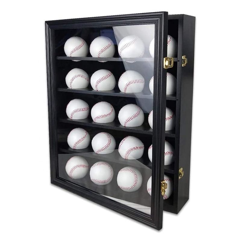 Armário de vitrine de basquete de madeira e acrílico preto 20 para armazenar lembranças desportivas