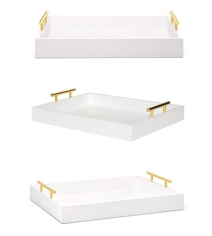 Logotipo personalizado Acceptável bandeja de serviço de madeira branca com alças feitas de madeira de acácia