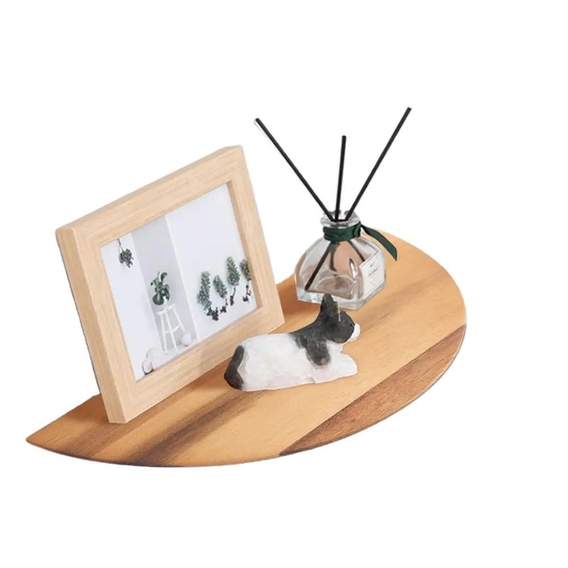 Dimensão personalizada Cor Semicírculo em forma de conjunto de 3 14 polegadas Acacia madeira prateleiras flutuantes