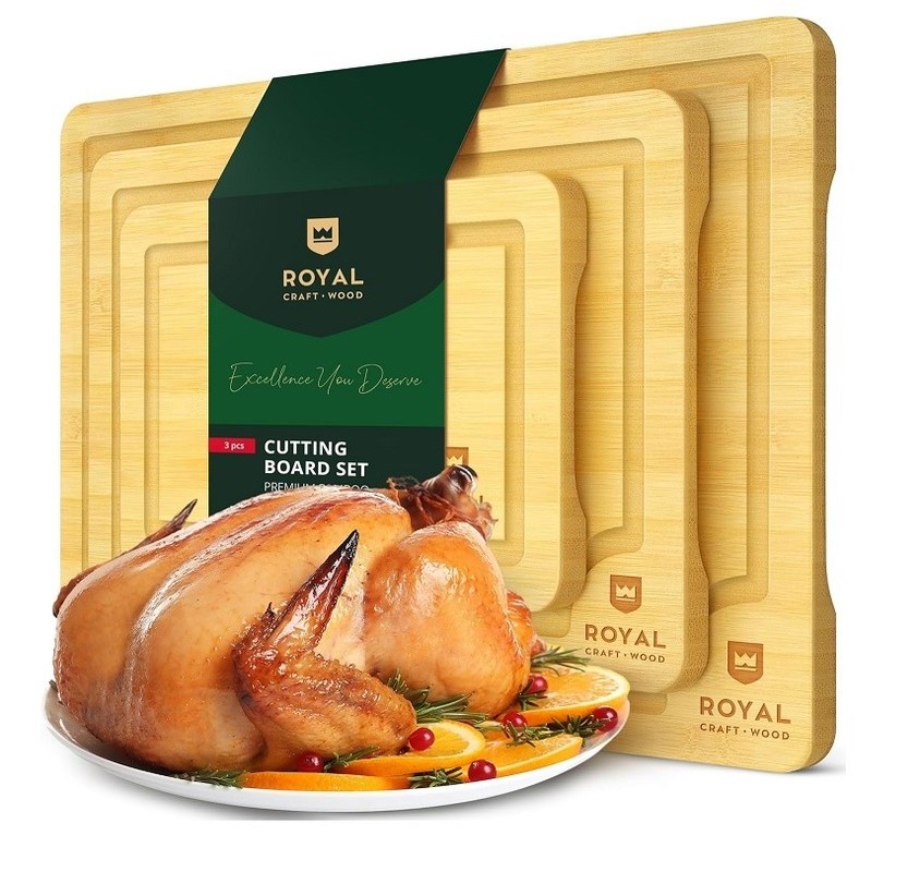 Tabela de corte de bambu natural extra grande com ranhuras de óleo