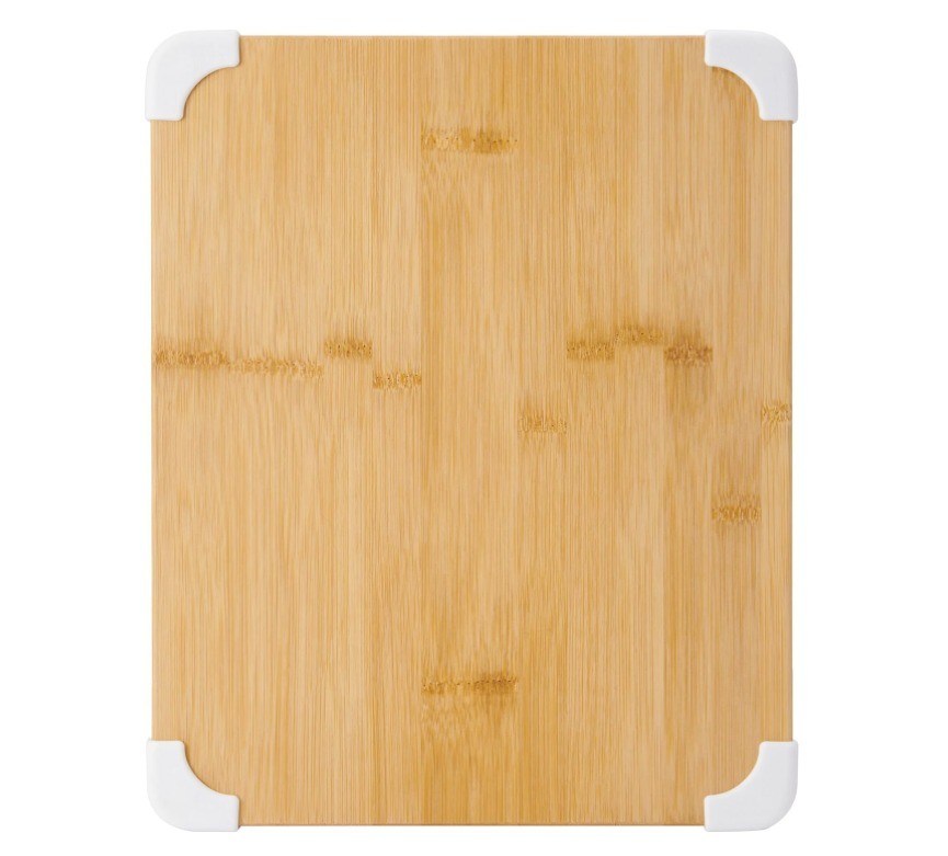 Tabela de corte de bambu de 11x14 polegadas com ranhuras de suco e proteção de canto branco vernizado