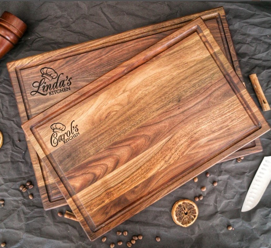 Logotipo personalizado aceitável 1,75 espessura grande tabuleiro de corte de nozes com sulco de suco