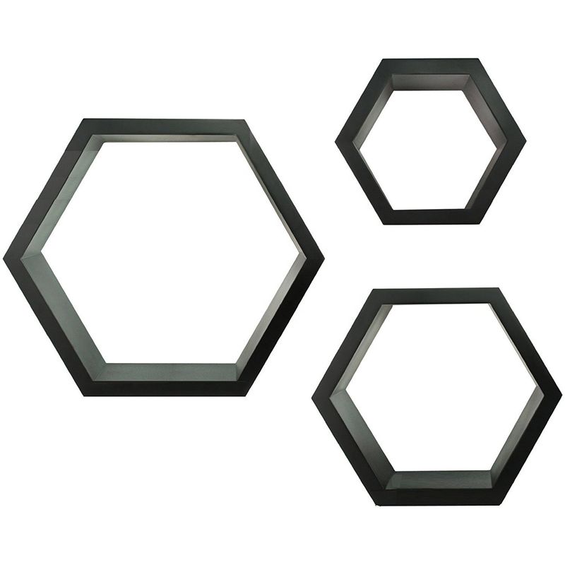 Excelente madeira hexagonal prateleira flutuante conjunto para casa casa de banho sala de estar e muito mais