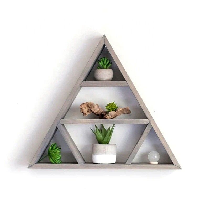 Design minimalista Prateleira de parede triangular de madeira Prateleiras de display de cristal para armazenamento em casa