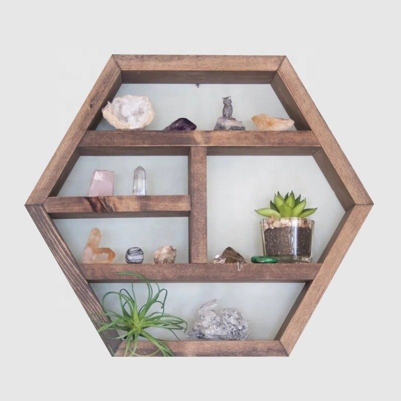 NO Prateleira de armazenamento de madeira maciça vintage de várias camadas dobrável com design rústico hexagonal
