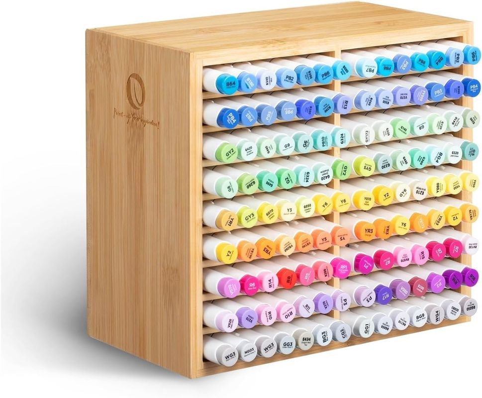 Armazenamento de mesa de madeira mantém 126 marcadores 48 cores pastel em organizador de marcadores de bambu