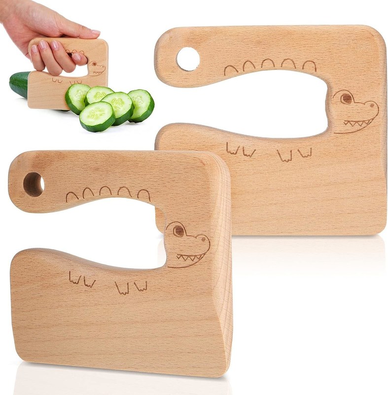 OEM Faca de madeira para crianças para cozinhar Peixes bonitos de forma de dinossauro Kitchen Toy Vegetable Cutter