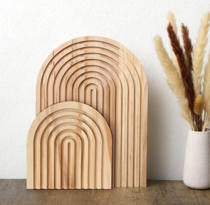 Tabela de corte de madeira em forma de arco-íris aceitável para decoração de cozinha doméstica