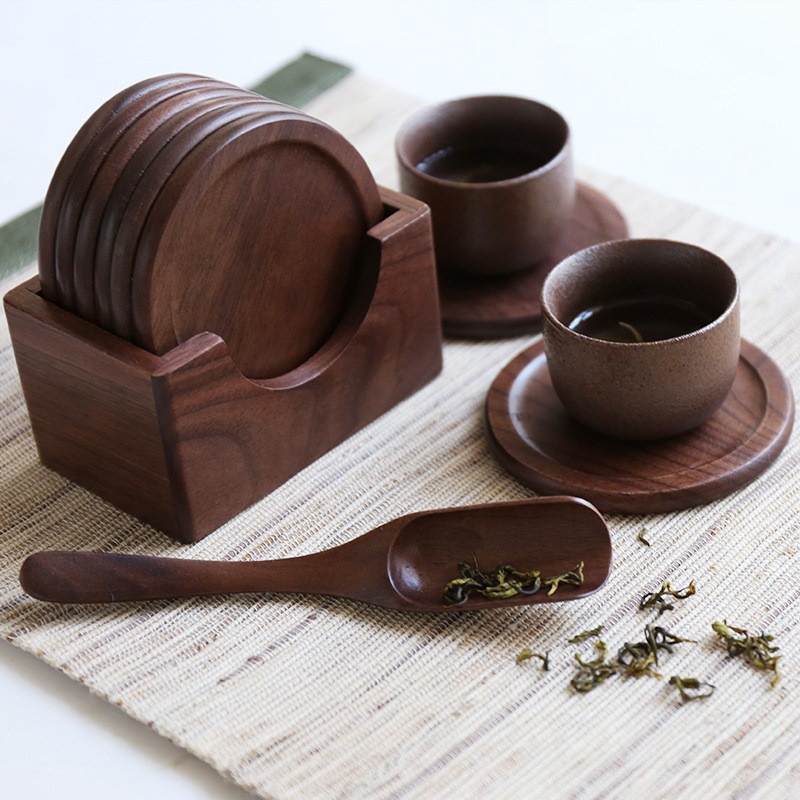 Amostra grátis ou será devolvida Conjunto de 6 coasters de bebida de cera de coração de madeira