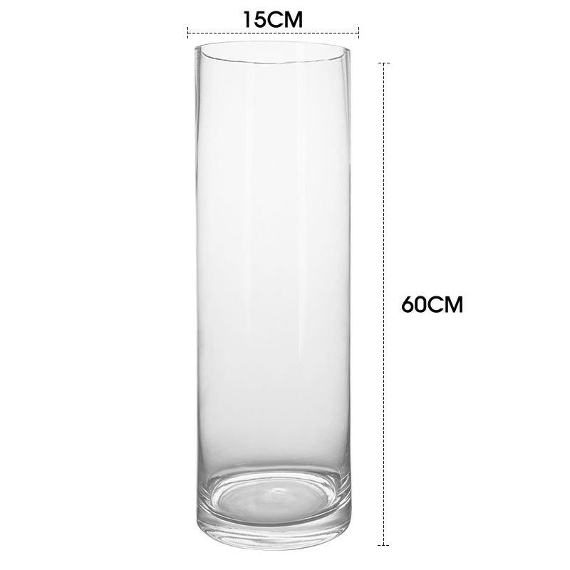 Vaso de vidro transparente de cilindro alto espessado em estilo europeu com altura de 10-60 cm