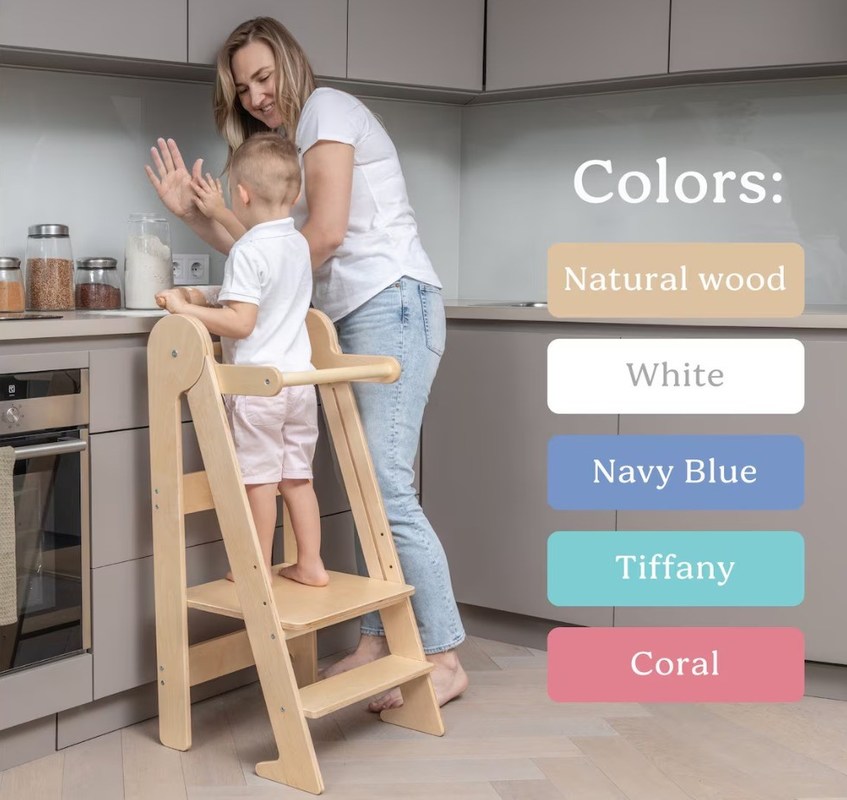 Impressão de banquinho de cozinha para crianças com 3 alturas ajustáveis dobradas Sim