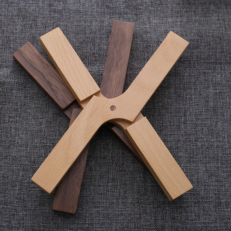 Madeira de cor simples Beech Walnut Cross X Forma Vernizado Pot Mat Coaster para utensílios de cozinha