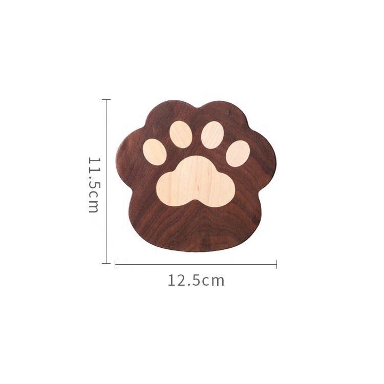 Fashion Cat Claw Shape Walnut Cup Mat Coasters 11.5x12.5x1.2cm para logotipo personalizado