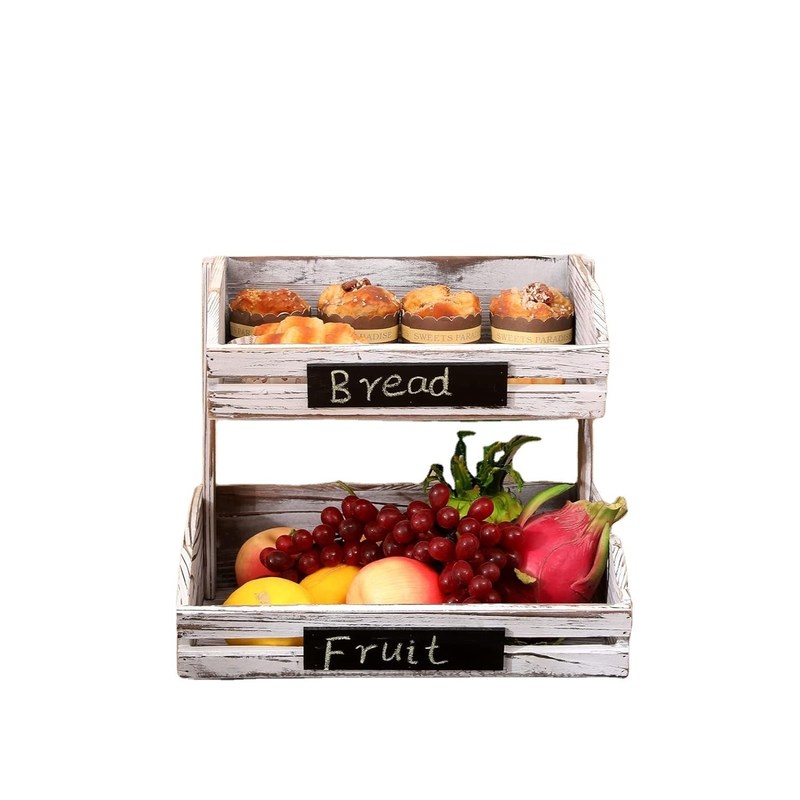 Logotipo personalizado 2 Tier Farmhouse Cesto de madeira para cozinha Sala de jantar e quarto de hóspedes