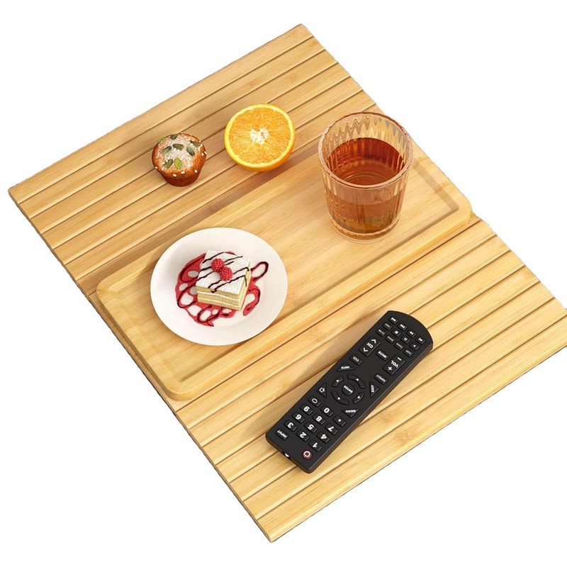 Stocked Sofá de bambu Arm Tray Mesa Grande Sofá Cup Holder Tray para Copas de Telefone Remote
