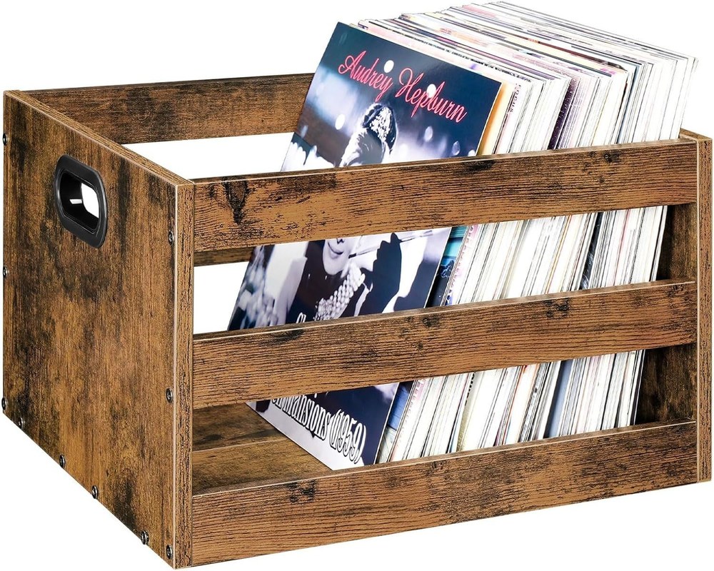 Organizador de armazenamento de discos de vinil de sala de estar com armazenamento de arquivos de madeira vintage em grande quantidade