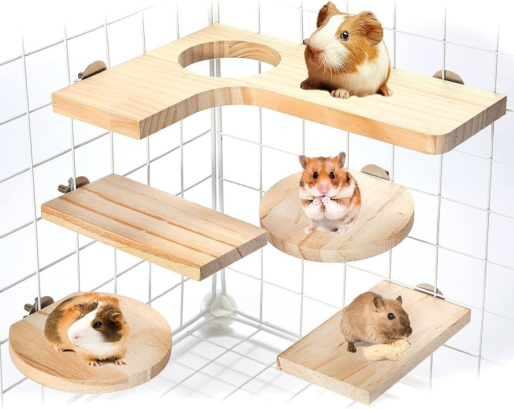 Plataforma de madeira para gaiola de hamster buraco redondo em forma de L 5Pcs brinquedos pedal logotipo personalizado
