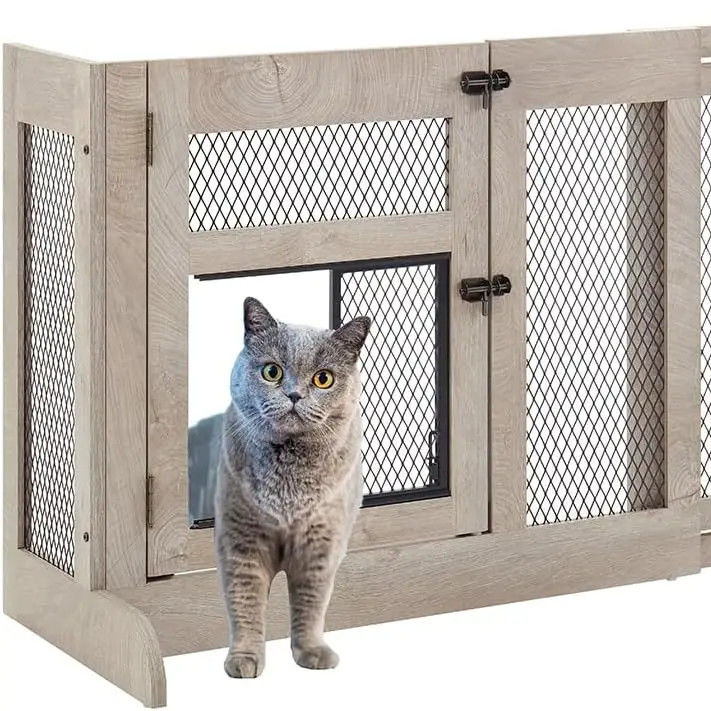 Porta de cachorro de madeira de alta quantidade com malha de porta de gato e logotipo personalizado