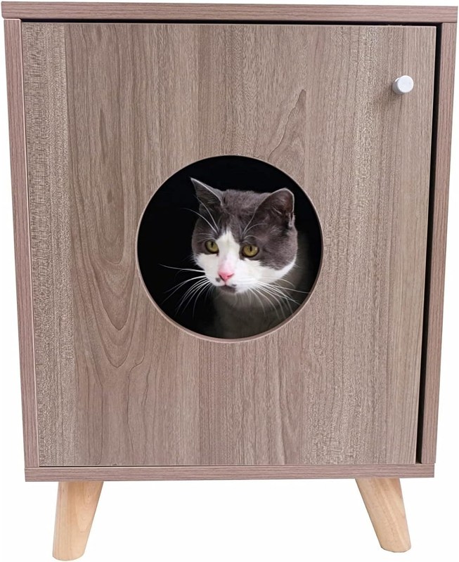 Caixa oculta de lixo de gato Mobiliário de mesa de cama com fechamento de botão personalizado Mesa de madeira