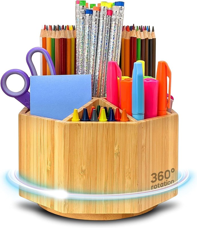 Amostra Gratuita Organizador de materiais de arte Bamboo Pen Holder Organizador de mesa para crianças