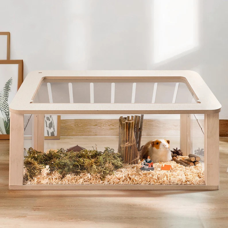 Caixinha de relógio Hideout de hamster personalizado Mobiliário de madeira para animais de estimação Playhouse Padrão sólido para animais de estimação pequenos
