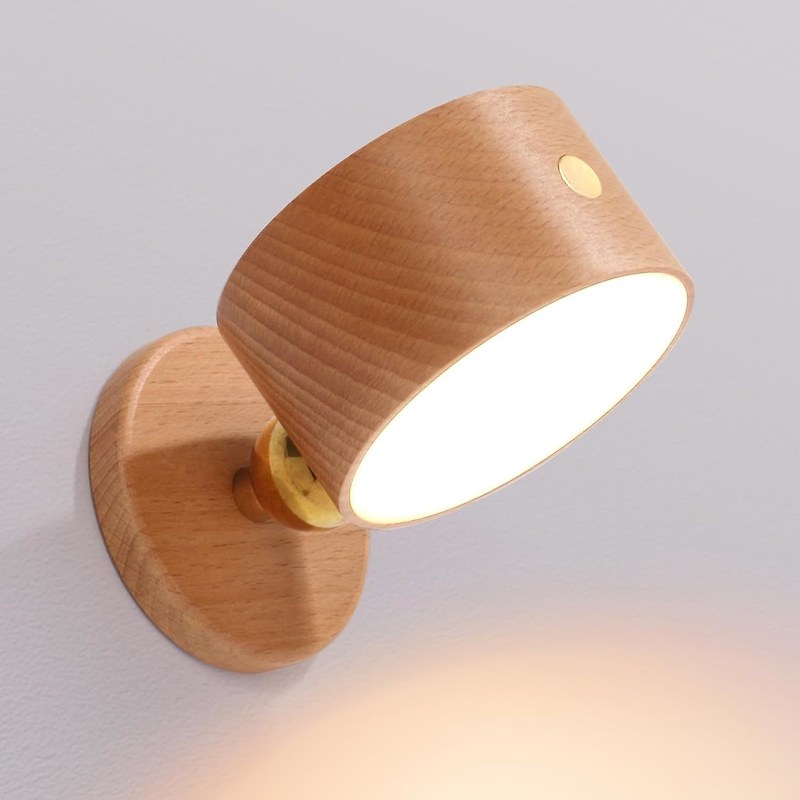 Lâmpadas de parede LED 360 Rotation Dimming Rechargeable Cordless Battery Operated Sconce de madeira