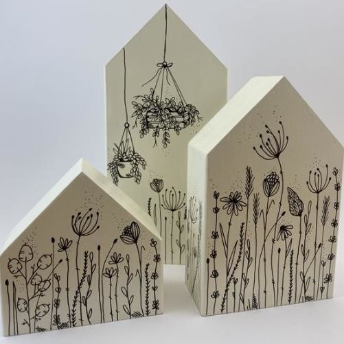 Decoração Casas de madeira em miniatura Formas de artesanato de madeira inacabadas para presentes domésticos